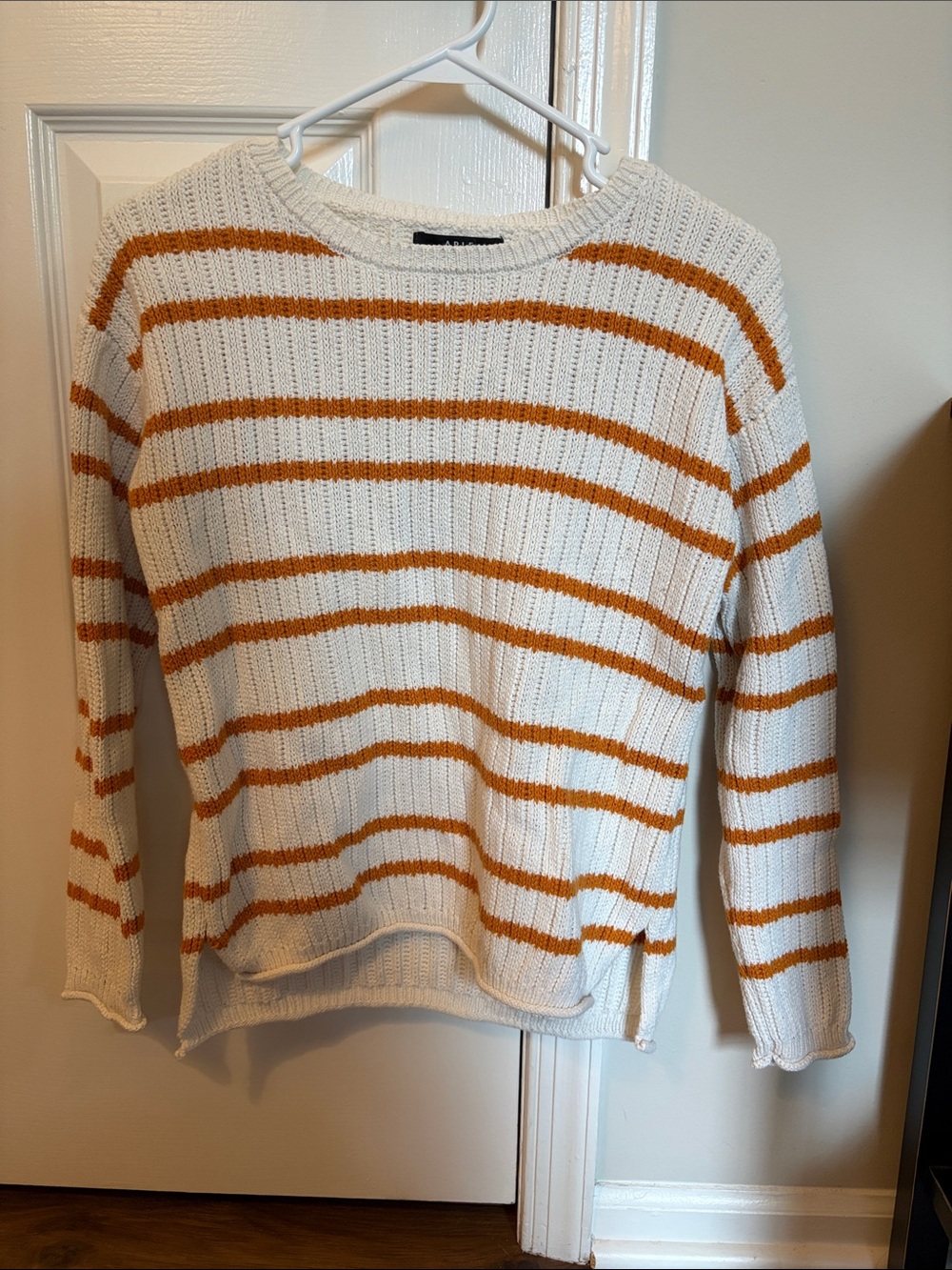 Able Cream and Mustard Striped Crewneck Sweater